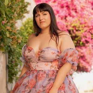 SHEIN plus floral off shoulder 2 layer dress